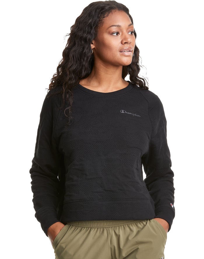 Sudadera Champion Mujer - Soft Touch Double Knit Camo Crew ( Negras ) 9672051-GO